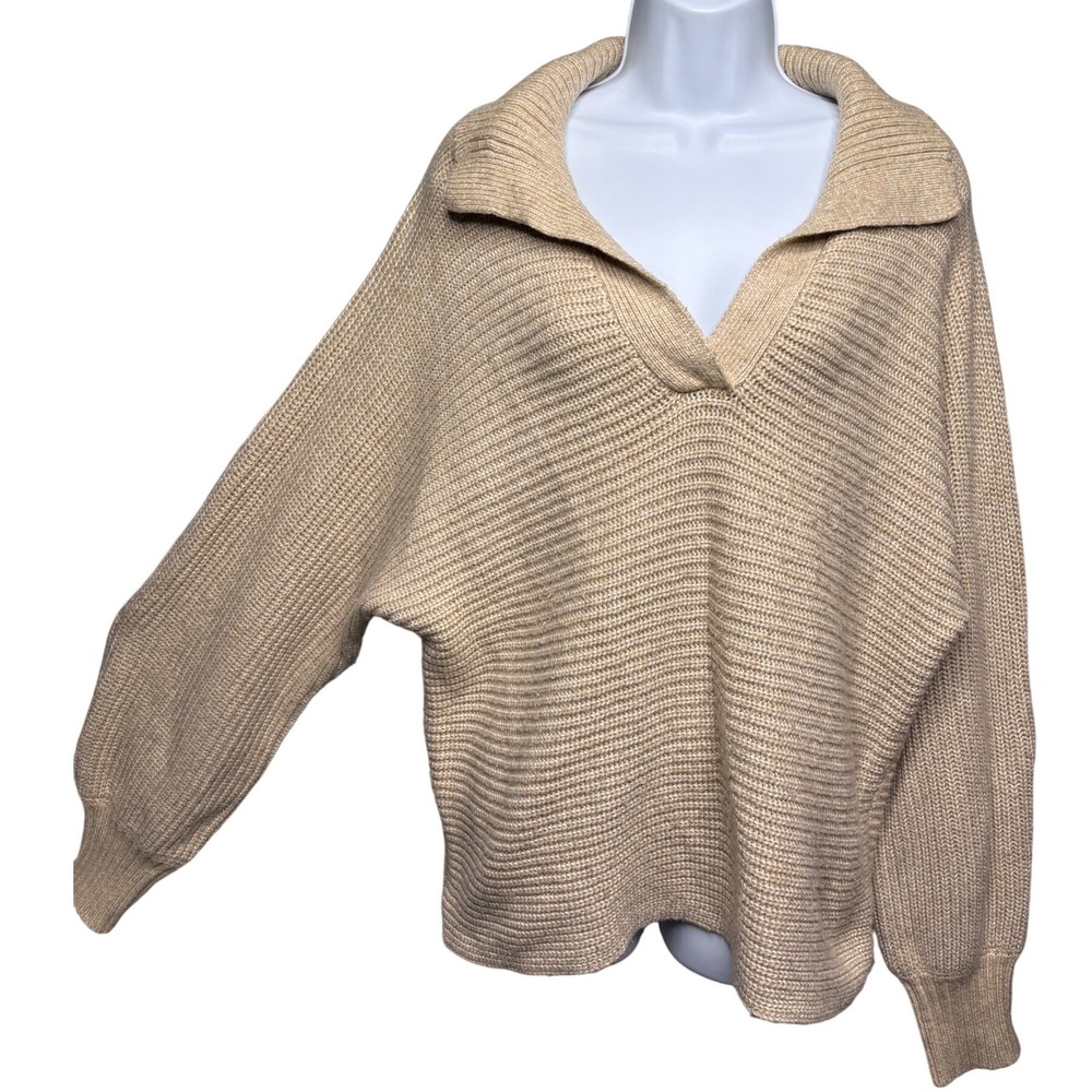 CUPCAKES AND CASHMERE Womens Beige Oversized Dolman Sleeve Pullover Sweater Sz L
